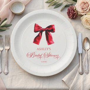Elegant Red Coquette Bow Bridal Shower Paper Plates