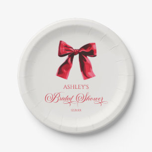 Elegant Red Coquette Bow Bridal Shower Paper Plates