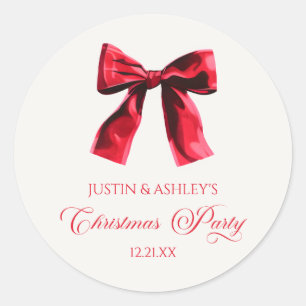 Elegant Red Coquette Bow Christmas Party Classic Round Sticker
