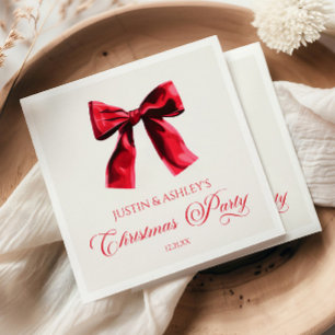 Elegant Red Coquette Bow Christmas Party Napkins
