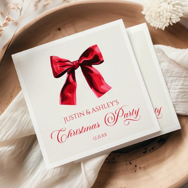 Elegant Red Coquette Bow Christmas Party Napkins (Creator Uploaded)