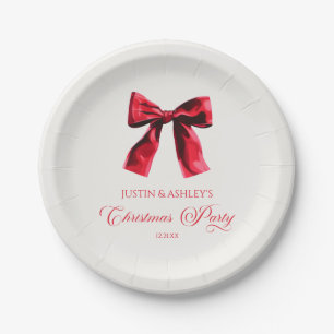 Elegant Red Coquette Bow Christmas Party Paper Plates