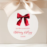 Elegant Red Coquette Bow Holiday Party Classic Round Sticker<br><div class="desc">This is an Elegant Red Coquette Bow Holiday Party Favor Stickers!</div>