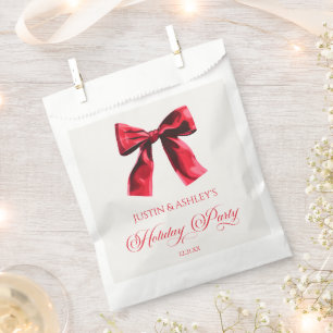 Elegant Red Coquette Bow Holiday Party Favor Bag