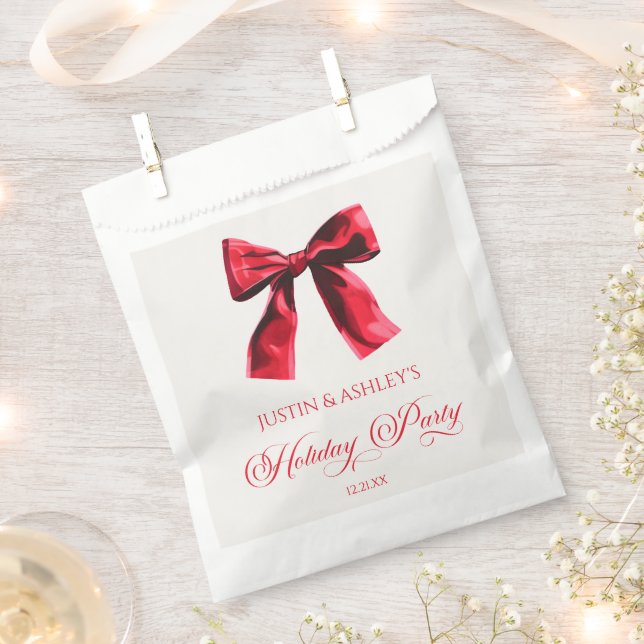 Elegant Red Coquette Bow Holiday Party Favor Bag (Clipped)