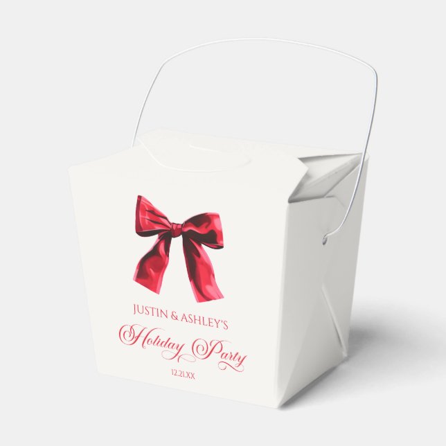 Elegant Red Coquette Bow Holiday Party Favor Boxes (Front Side)