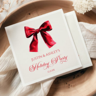 Elegant Red Coquette Bow Holiday Party Napkins