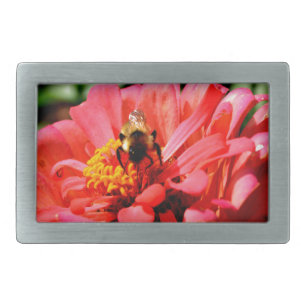 Elegant red coral floral cute bumble bee belt buckle
