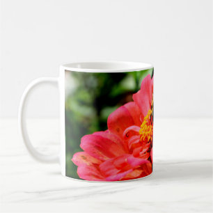 Elegant red coral floral cute bumble bee coffee mug