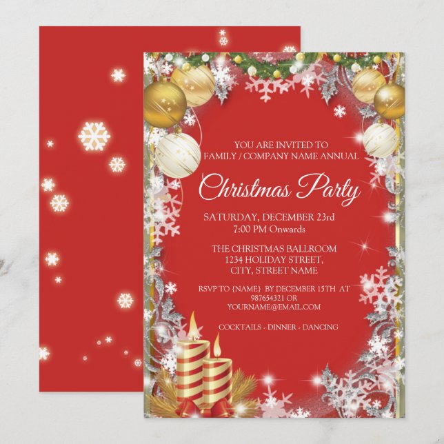 Elegant Red Corporate Christmas Holiday Party Invitation (Front/Back)