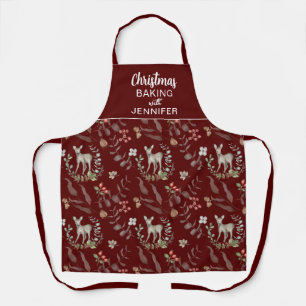 Elegant Red Custom Christmas Baking with Name Apron