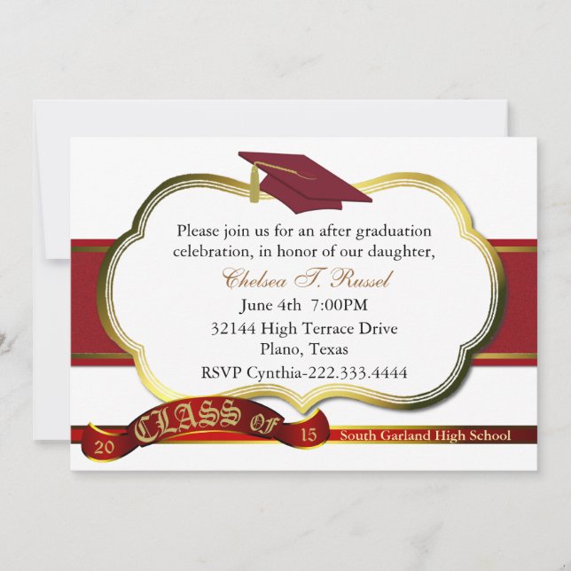 Elegant Red Custom Graduation Party Invitation (Front)