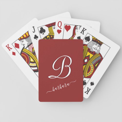 Elegant Red Custom Monogram Name  Playing Cards