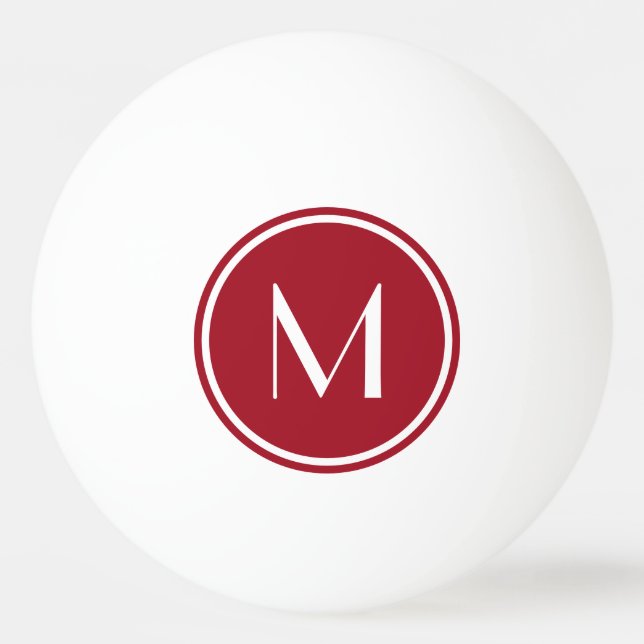 Elegant Red Custom Monogram Ping Pong Ball (Front)