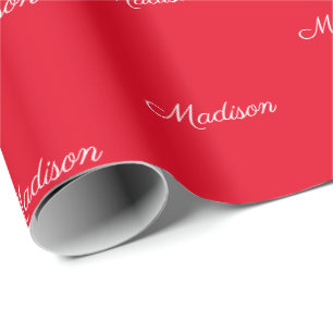 Elegant red custom script name text birthday gift wrapping paper