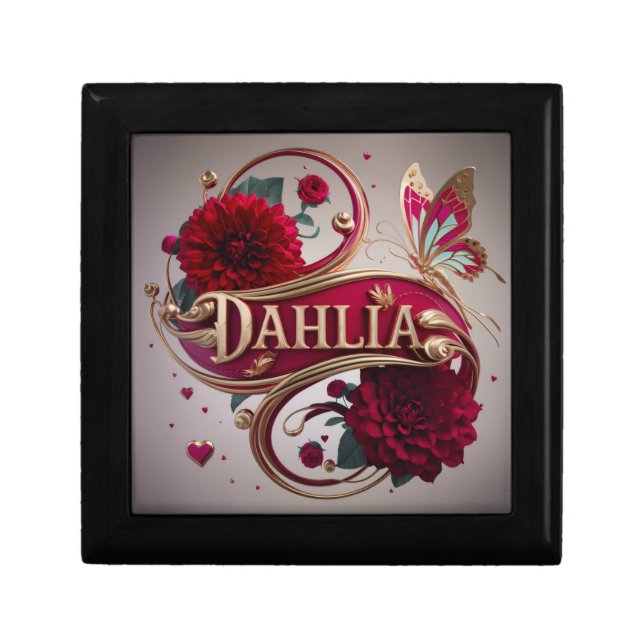 Elegant Red Dahlia Flower Art  Gift Box (Front)