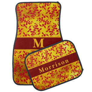 Elegant Red Damask and Gold Texture Car Floor Mat