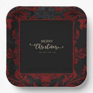 Elegant red damask Christmas custom Paper Plates