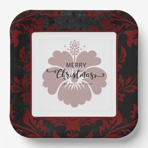 Elegant red damask Christmas custom Paper Plates