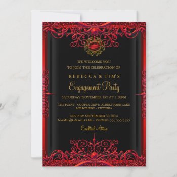 Elegant Red Damask Engagement Party Invitation by ExclusiveZazzle at Zazzle