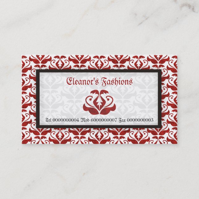 Elegant red damask fashion business cards (Front)