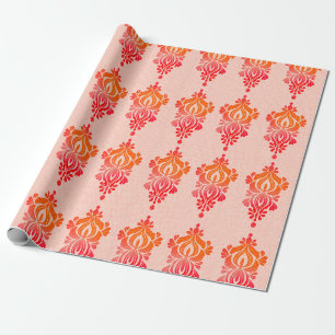 Elegant Red Damask Floral Baroque Wrapping Paper