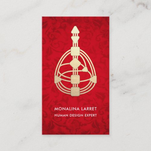 Elegant Red Damask  Gold Human Design Body Graph Business Card