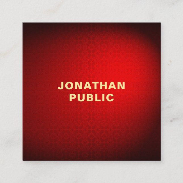 Elegant Red Damask Gold Text Template Professional Square Business Card (Front)