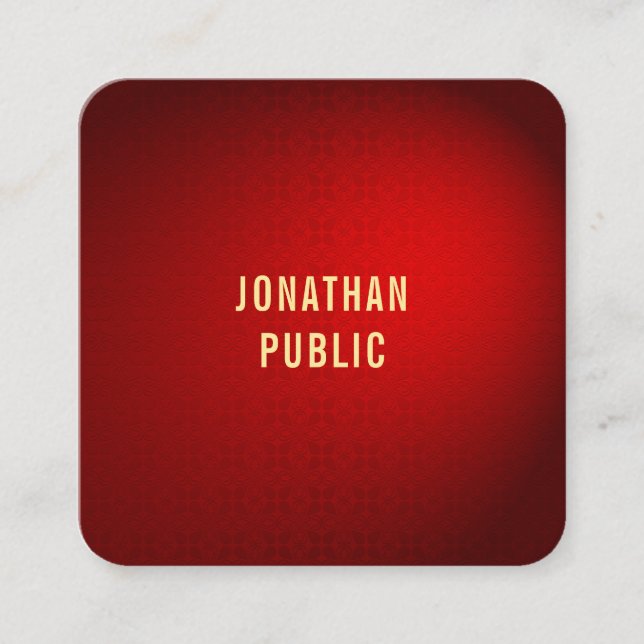 Elegant Red Damask Gold Text Trendy Template Square Business Card (Front)