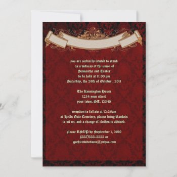 Elegant Red Damask Goth Wedding Invitation by gothicbusiness at Zazzle