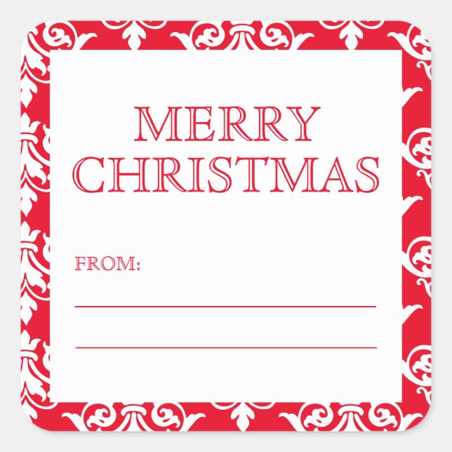 Elegant Red Damask Merry Christmas Gift Tag (Front)
