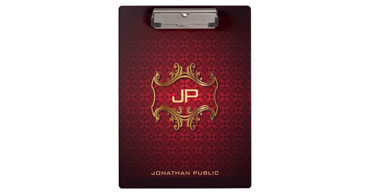 Elegant Red Damask Monogram Classic Template Clipboard Zazzle