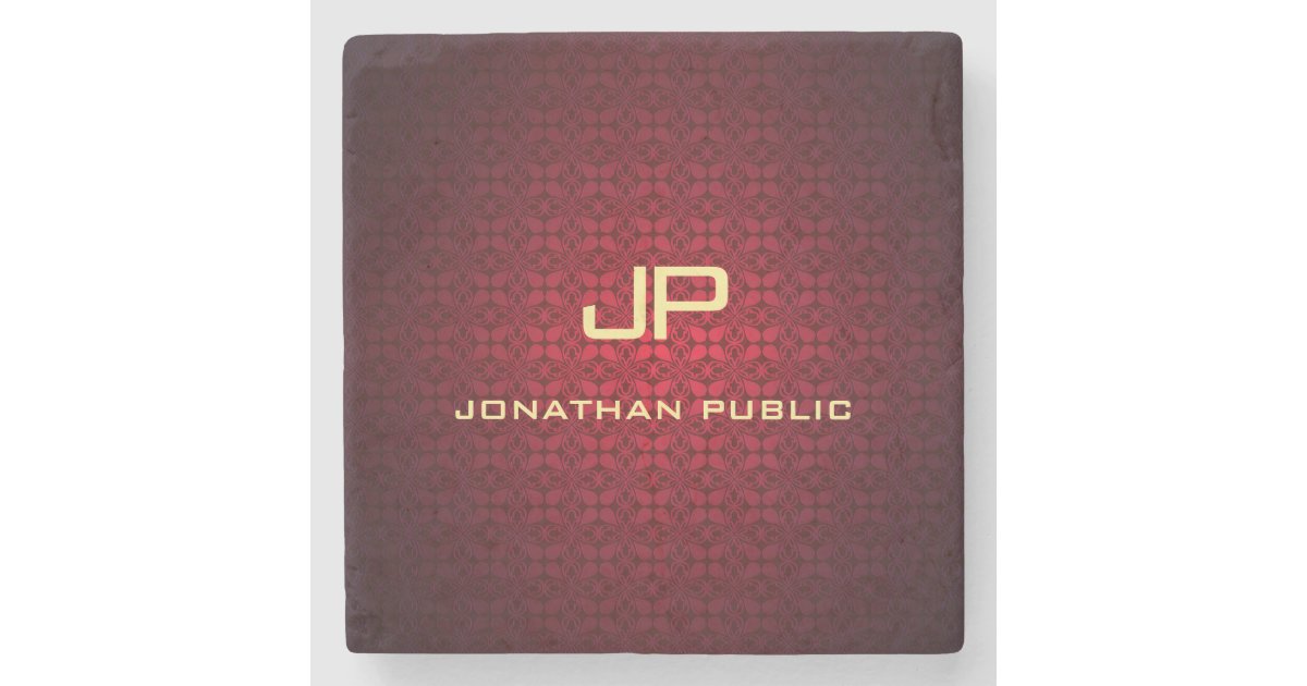 Elegant Red Damask Monogram Nostalgic Template Stone Coaster Zazzle