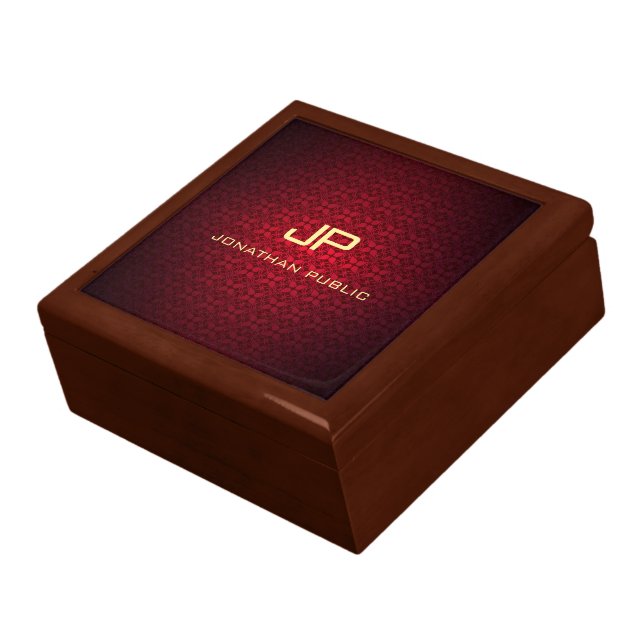 Elegant Red Damask Monogram Template Elite Gift Box (Side)
