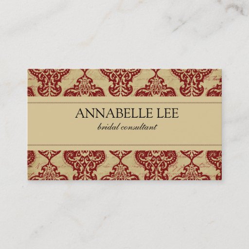 Customizable Elegant Red Damask Profile Business Card