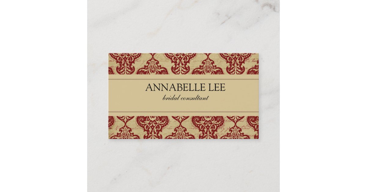 Elegant Red Damask Profile Business Card | Zazzle