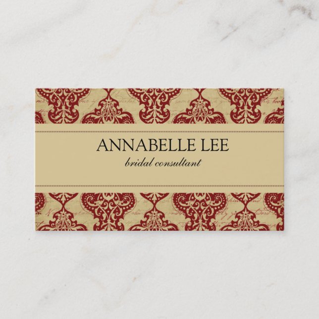 Elegant Red Damask Profile Business Card (Front)