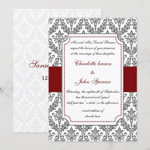 elegant red ,damask wedding invitation