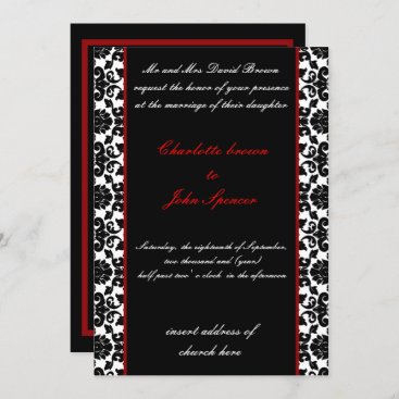 elegant red damask wedding invitation