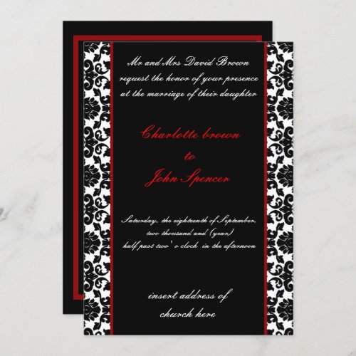 elegant red damask wedding invitation