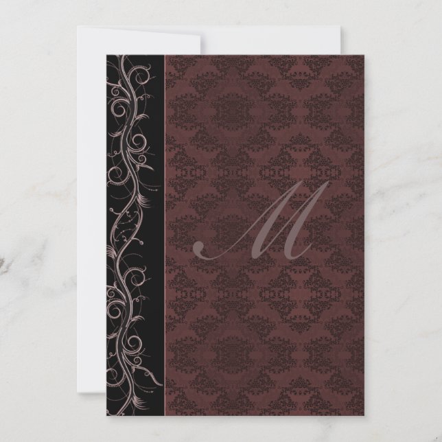 Elegant Red Damask Wedding Invitation (Front)