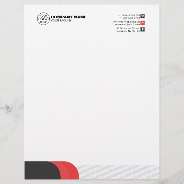 Elegant Red & dark Grey, round forms Letterhead (Front)