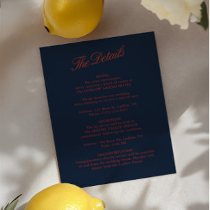 Elegant Red & Deep Blue Black Wedding Details Card