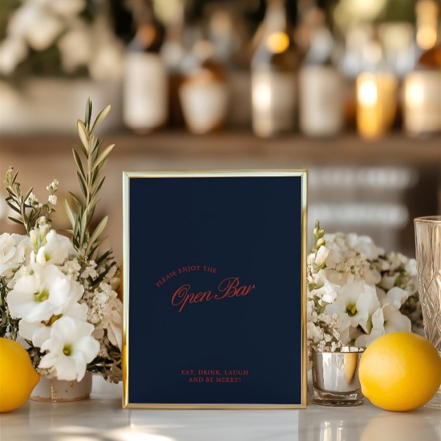 Elegant Red & Deep Blue Open Bar Wedding Sign (Elegant Red & Deep Blue Open Bar Wedding Sign)