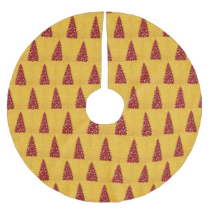 Elegant Red Deer Moose Gold Snow merry Xmas Patter Brushed Polyester Tree Skirt