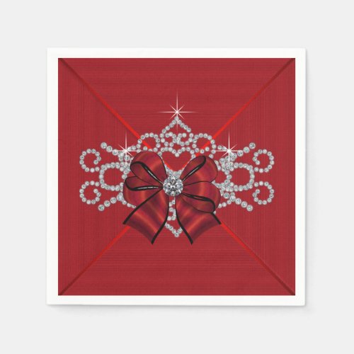 Elegant Red Diamond Bow Napkins