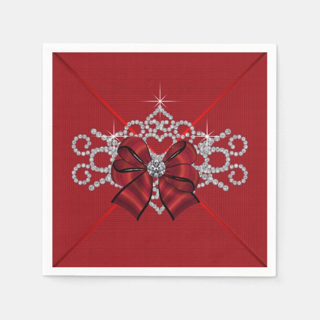 Elegant Red Diamond Bow Napkins (Front)