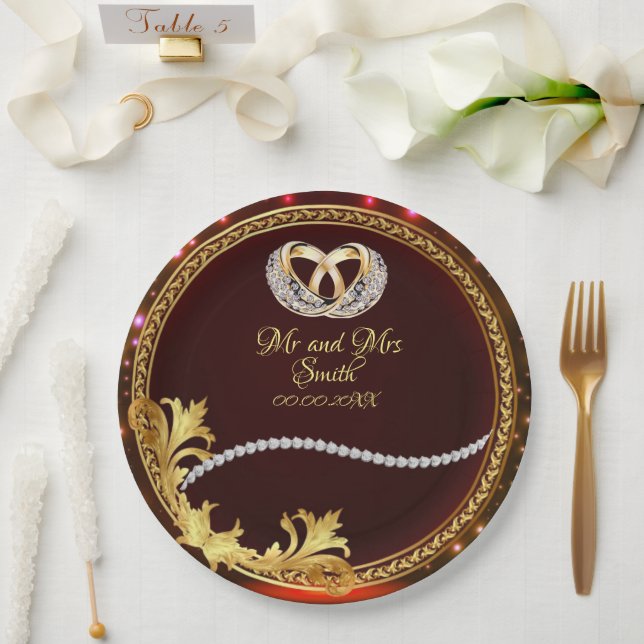 Elegant Red Diamonds Customisable Wedding Party  Paper Plates (Wedding)