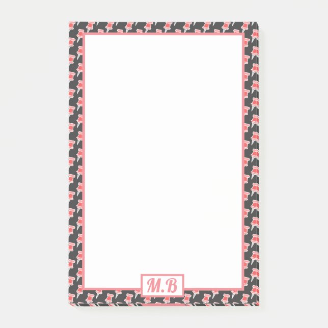 Elegant Red Drawing Pin Pattern Monogram Post-it Notes (Front)