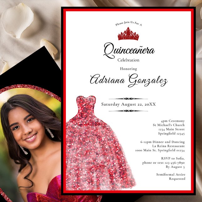 Elegant red dress 15th birthday Quinceanera Invitation (Creator Uploaded)